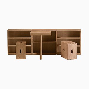 LC16 Schreibtisch & Regal & Cabanon Hocker Set von Le Corbusier für Cassina, 4er Set