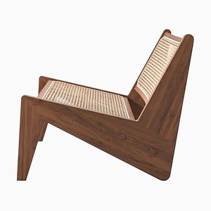 Niedriger Kangaroo Armlehnstuhl aus Holz & Wiener Geflecht von Pierre Jeanneret für Cassina