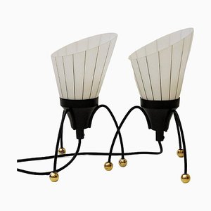 Swedish Black Metal Table Lamps with Frosted Glass by Edward Hagman for Ehab, 1950s, Set of 2