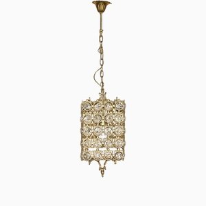 Antique Style Hanging Lantern Ceiling Light in Brass & Crystal Cut Glass, 2000s