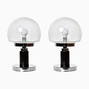 Mid-Century Italian Chrome Table Lamps with Bubble Glass Shade, 1980s, Set of 2