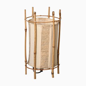 Lámpara de mesa italiana Mid-Century de algodón, bambú y ratán de Louis Sognot, años 50