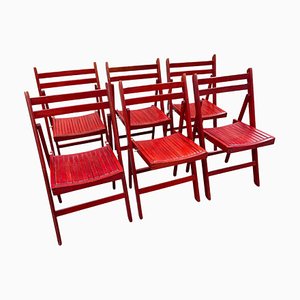 Danish Red Foldable Chairs, 1978, Set of 6
