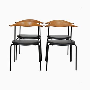 CH88 Dining Chairs in Oak and Black Leather by Hans Wegner for Carl Hansen & Søn, Set of 4
