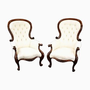 Victorian Mahogany Armchairs, 1860s, Set of 2