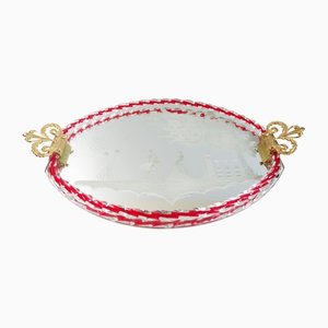 Bandeja de cristal de Murano con motivos románticos, años 50