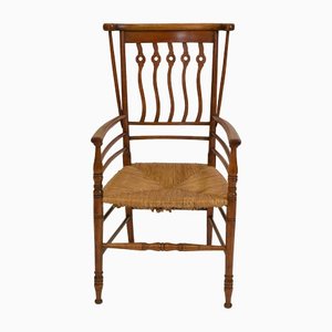 English Arts & Crafts Quaint Rush Seated Armchair, 1890s