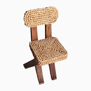 French Brutalist Braided Rope and Wood Chair attributed to Adrien Audoux & Frida Minet