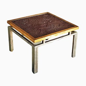 Mesa de soporte de níquel y latón atribuida a Lefevre para Maison Jansen, France, años 70