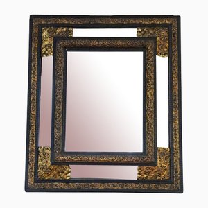 Antique Dutch Ebonised and Gilt Wall or Overmantle Cushion Mirror, 19th Century