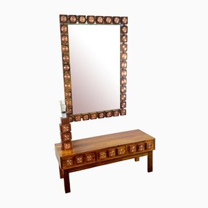 Mirror, Table Lamp & Storage attributed to Lars -Göran Nilsson an Ewa Wrangel for Glas & Wood, Sweden, 1960s, Set of 3