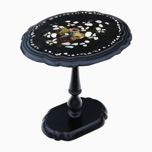 Antique Victorian Hand Decorated Inlaid Papier Mache Tea Supper Wine Table with Tilt Top, 1880s