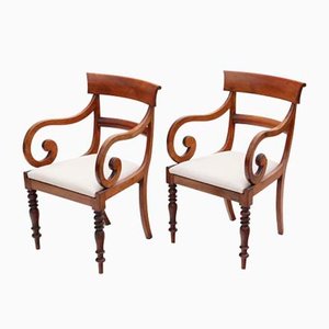Antique Mahogany Elbow Carver Dining Chairs, 19th Century, Set of 2