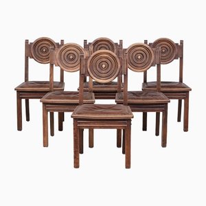 Deco French Oak Dining Chairs in the style of Dudouyt, Set of 6