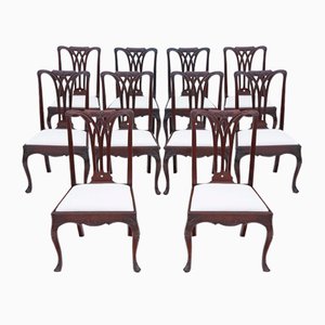 Antique Georgian Carved Mahogany Dining Chairs, 18th Century, Set of 10