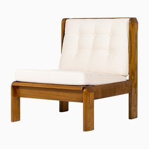 Elm and Fabric Bouclette 198 Lounge Chair, 1980s