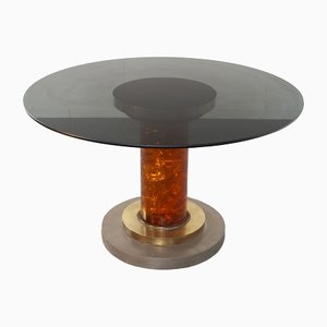 Honey Color Chromed Steel and Acrylic Glass Dining Table, 1970s