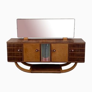 Art Deco Credenza in Rosewood and Maple with Mirror by Paolo Buffa, 1940s, Set of 2