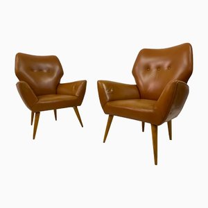 Italian Armchairs in Brown Leather, 1950s, Set of 2