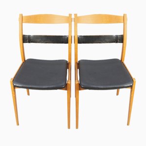 Remus Side Chairs in Oak and Leather by Yngve Ekström for Swedese, 1950s, Set of 2