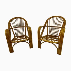 Italian Armchairs in Bamboo, 1970s, Set of 2