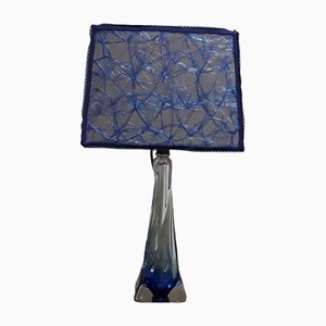 Lampada da tavolo vintage in cristallo azzurro di Val St Lambert, anni '70