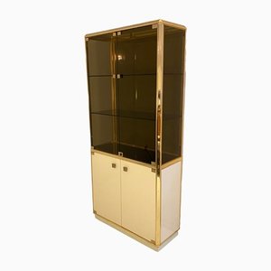 Mid-Century Showcase Cabinet in Lacquered Wood, Gold-Plated Brass & Tinted Glass, 1972