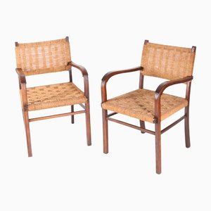 Vintage Wooden and Rope Armchairs, 1960s, Set of 2