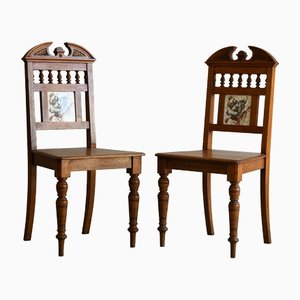 Victorian Oak Hall Chairs, Set of 2
