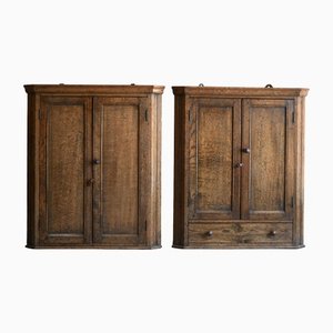 Early 20th Century Oak Hanging Cupboards, Set of 2