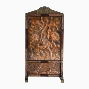 Arts & Crafts Copper and Tooled Leather Fire Screen