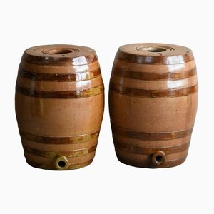 Large Antiqe Glazed Salt or Spirit Barrels, Set of 2