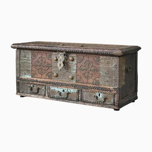 19th Century Middle Eastern Teak and Brass Bound Chest
