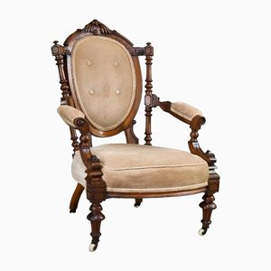 Victorian Walnut Open Armchair