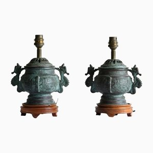 Chinesische Urnen Lampen im Archaischen Stil, 2er Set