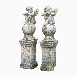 Terracotta Cherub Garden Sculptures, Set of 2