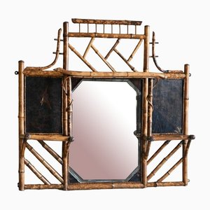 Victorian Bamboo Mirror with Lacquered Panels