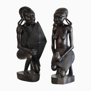 Grandes Figurines Tribales Sculptées, Set de 2