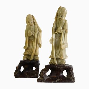 Antike chinesische Figuren aus Speckstein, 2er Set