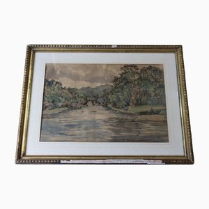 Dorothy Alicia Lawrenson, A River Landscape, 1892-1976, Aquarell, gerahmt