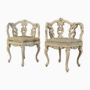 Chaises d'Angle Style Rococo Blanches et Dorées, Set de 2