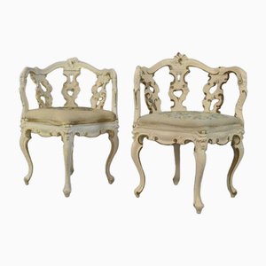 Rococo Style Ornate White & Gold Corner Chairs, Set of 2