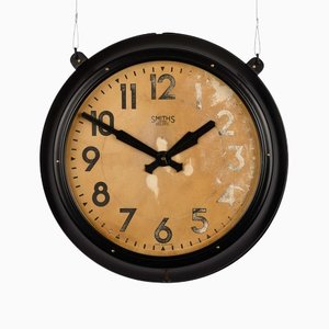 Horloge de Gare Industrielle Double Face en Métal de Smiths, 1930s