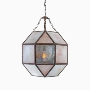 Large Reclaimed Hexagonal Glass Hotel Pendant Light