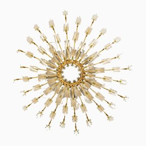 Crystal and Gilded Brass Wall or Ceiling Light attributed to Oscar Torlasco for Stilkronen, 1970s