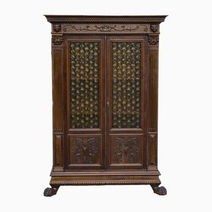 Renaissance Style Carved Cabinet sideboard with Glass Doors, Italy, 1920s