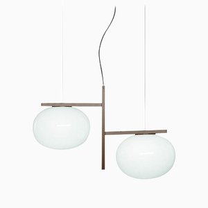 Alba Suspension Lamp with Double Arm in Bronze by Mariana Pellegrino for Oluce