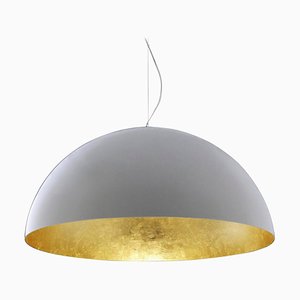 Suspension Lamp Sonora White Outside and Gold Inside by Vico Magistretti for Oluce