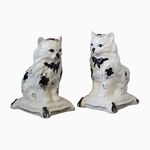 Antique Pottery Mantle Cats from Staffordshire, Set of 2