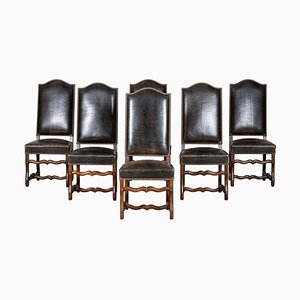 French Louis XIV Style Oak Chairs, 1920s, Set of 6